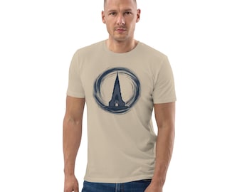 Camiseta de Reikiavik, Islandia, camiseta gráfica de la Catedral de Hallgrímskirkja, camiseta de arquitectura minimalista, regalo de algodón orgánico para él.