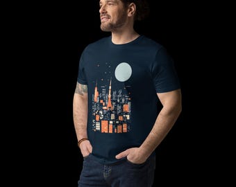 Camiseta con el horizonte de Tokio, camiseta minimalista con paisaje urbano japonés, camiseta con estampado de arquitectura urbana, regalo de algodón orgánico para él.