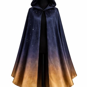 Galaxy Hooded Cloak, Starry Night Cape, Wizard Cloak, Fantasy Cosplay Cape, Celestial Cloak, Witch Cape, LARP Costume, Gradient Sky Cloak