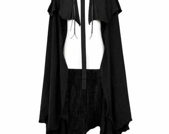 黒のゴシックフード付きマント、吸血鬼ケープ、中世ファンタジー、魔女コスプレショール