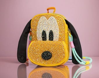 Auténtico bolso bandolera de Pluto de Disney, monedero de Pluto con diamantes de imitación personalizados, bolso de mano brillante de Disney, bolso único y llamativo, regalo para fans de Disney.