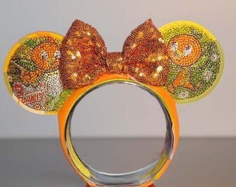 Orejas de pájaro naranjas de lujo de Disney / Totalmente bordadas a mano con diamantes de imitación / Exclusivas piezas de alta costura inspiradas en parques temáticos
