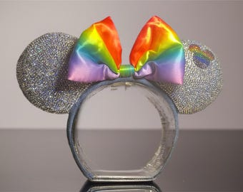 Orejas de ratón personalizadas con diamantes de imitación de Pride / Base de oreja auténtica de los parques Disney