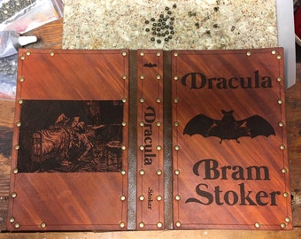 Leather covered copy of Dracula by Bram Stoker.