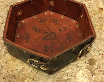 Hexagonal folding leather dice tray