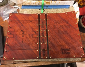 Leather covered copy of Ready Player One by Ernest Cline
