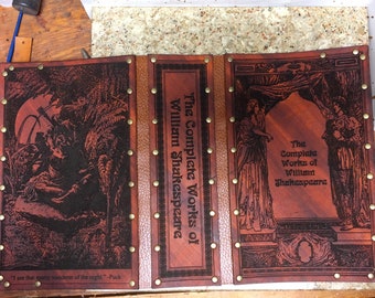 Leather covered copy of the complete works of William Shakespeare.