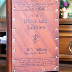 Leather covered copy of the Tale of Beren and Luthien by Tolkien