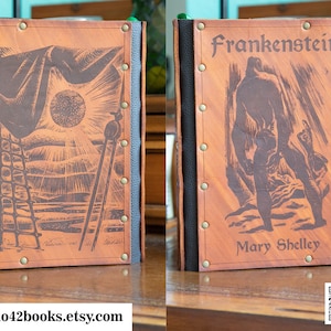 Leather covered copy of Frankenstein by Mary Shelley