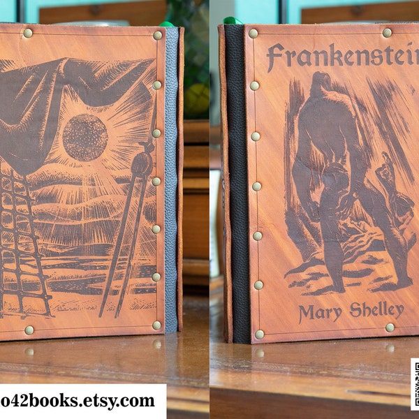 Leather covered copy of Frankenstein by Mary Shelley