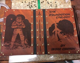 Leather covered copy of the Foundation Trilogy by Isaac Asimov