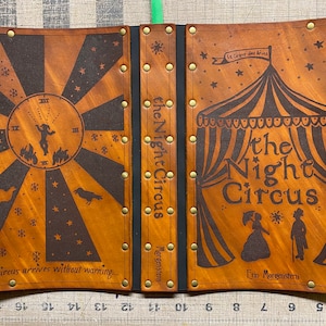 Leather covered copy of The Night Circus by Erin Morgenstern