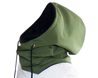 Softshell met capuchon, kaki, waterdicht