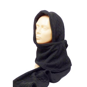 fleece gray black Hooded scarf plait jacquard