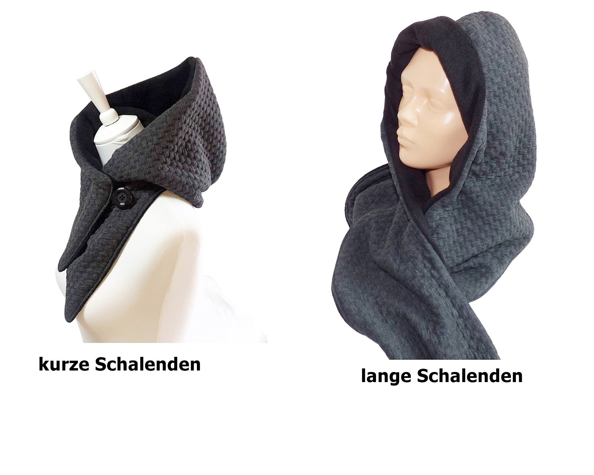 Hooded Scarf, Jacquard, Dark Grey-black - Etsy
