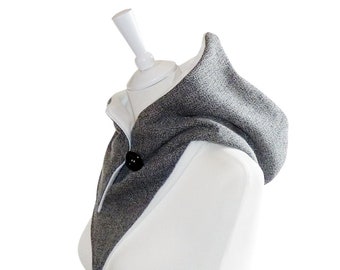 Hooded Scarf - Wool material is mottled black-gray