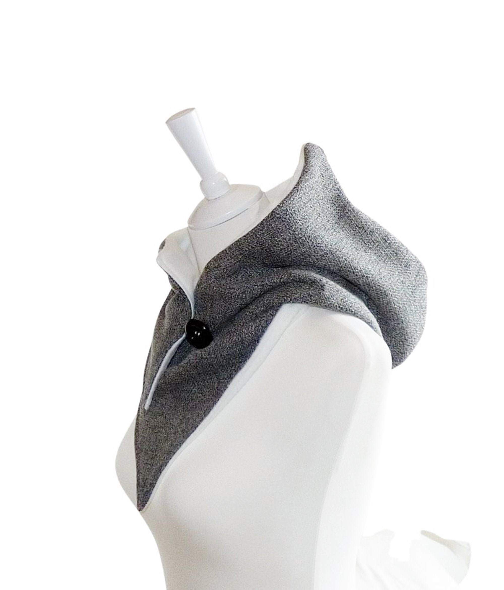 fleece gray black Hooded scarf plait jacquard