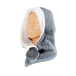 fleece gray black Hooded scarf plait jacquard