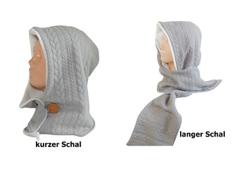 Hooded scarf, cable jacquard, beige, cream