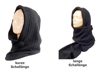 Sjaal met kap, kabel jacquard zwart, sjaallengte naar keuze