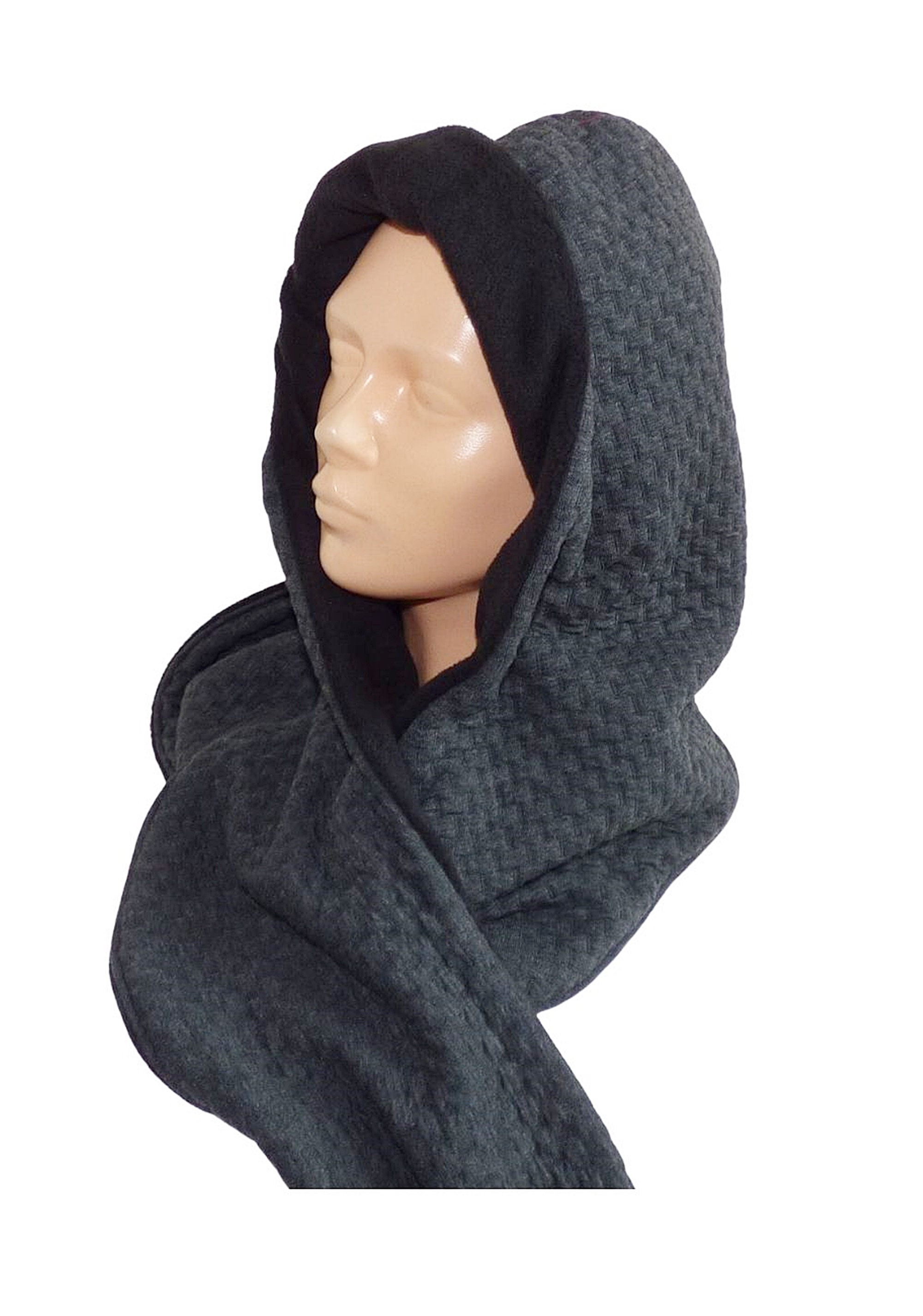Hooded Scarf, Jacquard, Dark Grey-black - Etsy
