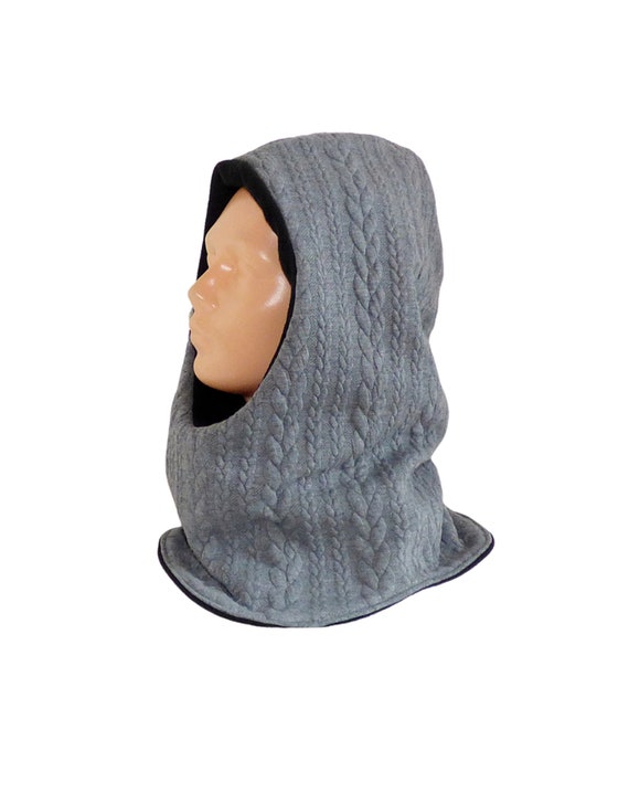 fleece gray black Hooded scarf plait jacquard