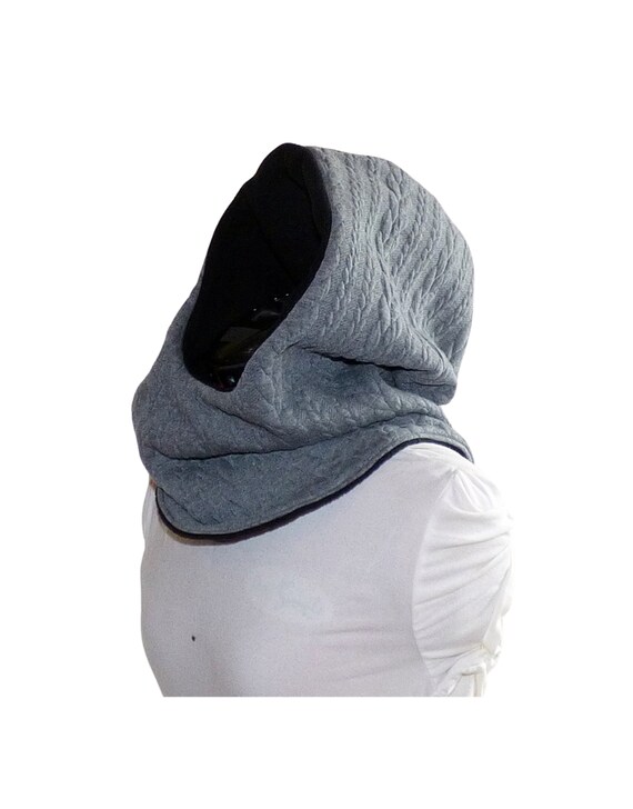 fleece gray black Hooded scarf plait jacquard