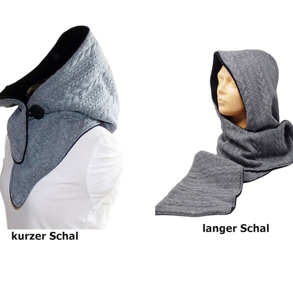 Kapuzenschal, Zopf Jacquard, grau-schwarz, Auswahl der Schallänge