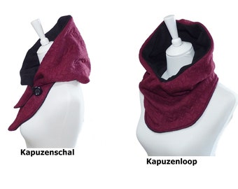 Capuchonsjaal / hooded loop, kabel jacquard, bordeaux zwart