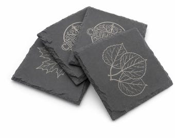 Engraved Slate Coasters – Natural Stone Drinkware with  Ornate Designs (Set of 4) - customizable