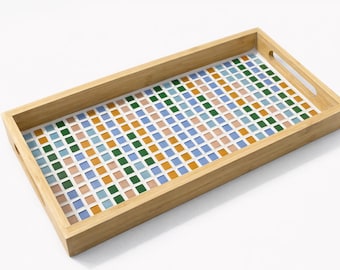 Handcrafted Mosaic Wooden Serving Tray – Colorful Tile Inlay, Functional Home Décor