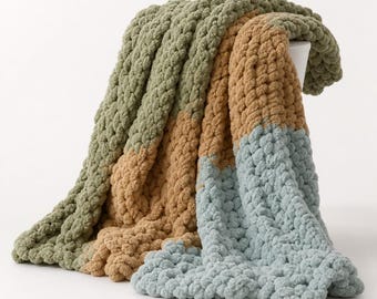 Chunky Knit Blanket – Handmade Plush Throw, Cozy Home Décor, Custom Colors