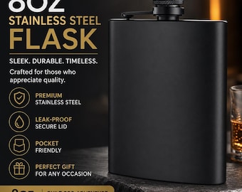 Personalized 8oz Black Stainless Steel Flask – Custom Engraved