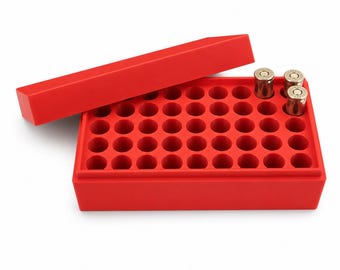 3D‑Printed Red Ammunition Tray – .357 Magnum Cartridge Organizer, Reloading Bench Storage Box