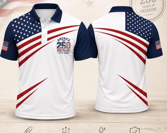 America 250 Anniversary Polo Shirt 1776–2026 Patriotic Golf Shirt, USA Flag Independence Day Polo, Fourth of July American Pride Shirt