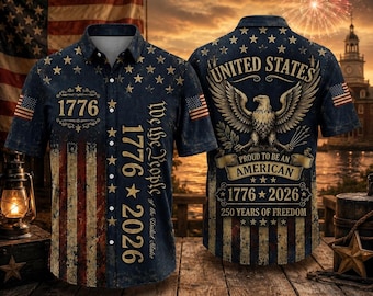 1776–2026 American Eagle Hawaiian Shirt, 250th Anniversary USA Shirt, Proud To Be An American Button Up, Patriotic Independence Day Gift