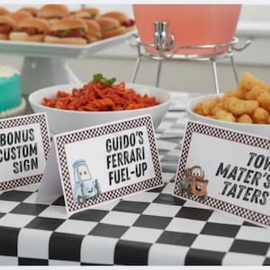Cars Food Tent Signs, Race Car Birthday Party Food Labels, 11 Printable Tent Cards Plus Bonus Custom Sign, Two Fast Party Decor