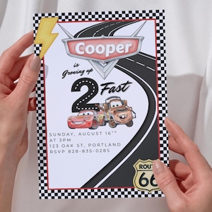 Paquete de cumpleaños de Cars, decoraciones Growing Up Two Fast, kit de fiesta de Lightning McQueen, pancarta de Walgreens, cumpleaños de coches de carreras imagen 4