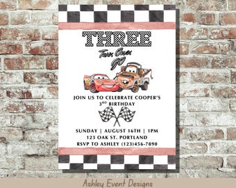 Cars Invite, Canva Template, Digital Download, Lightning McQueen, Mater 3rd Birthday, Three Two One Go Decor