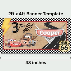 Cars Birthday Banner, Digital Download, Editable Template, Lightning McQueen Party, Disney Mater 3rd Birthday image 2