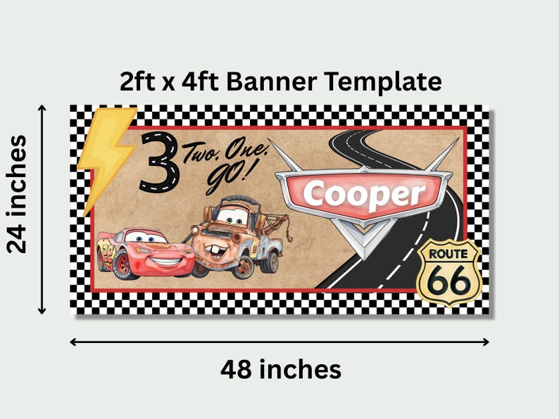 Cars Birthday Banner, Digital Download, Editable Template, Lightning McQueen Party, Disney Mater 3rd Birthday image 2