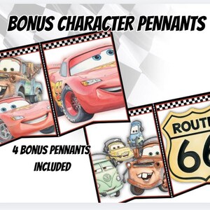 Afdrukbare Cars-banner, AZ-alfabet en cijfers, twee snelle verjaardagsdecor, Lightning McQueen-wimpelbanner, Instant Download afbeelding 4