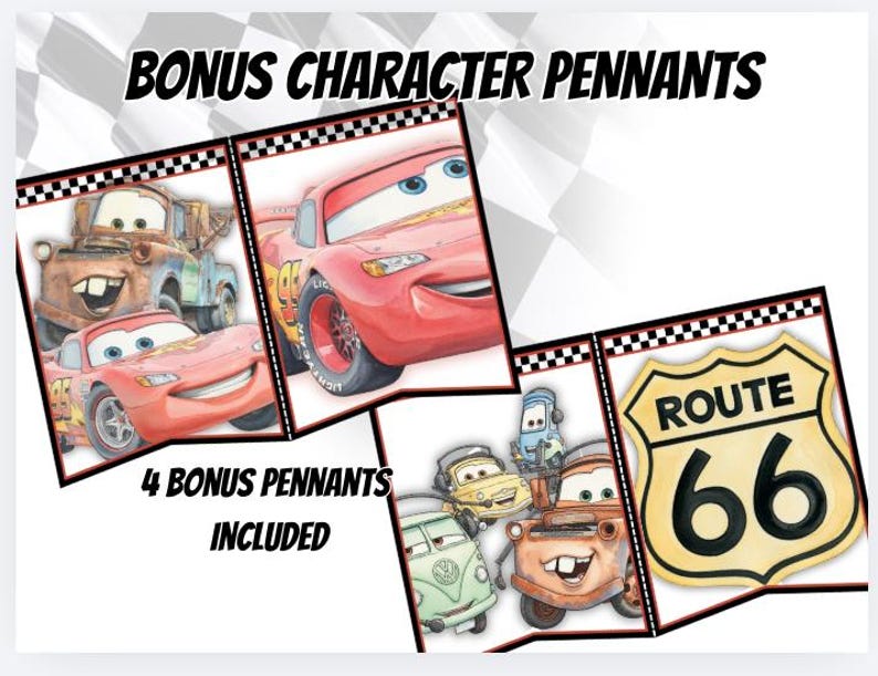 Afdrukbare Cars-banner, AZ-alfabet en cijfers, twee snelle verjaardagsdecor, Lightning McQueen-wimpelbanner, Instant Download afbeelding 4