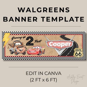 Cars Birthday Walgreens Banner Template, Digital Download 2ftx6ft, Lightning McQueen Party, Disney Mater 2nd Birthday