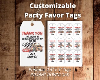 Cars Birthday Party Favor Tags, Editable Canva Template, Printable Thank You Tags, 2.5x3 Treat Bag Labels, Instant Download
