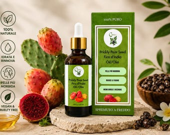 Olio di Fico D’India 100% Naturale | Idratante Viso e Corpo | Spremuto a Freddo | Pelle Morbida e Luminosa