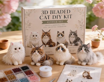 Manualidad de animales con cuentas en 3D - Lindo kit de bricolaje de gato, proyecto creativo de abalorios con instrucciones para hacer una escultura de gato en 3D, regalo único para amantes de los gatos.