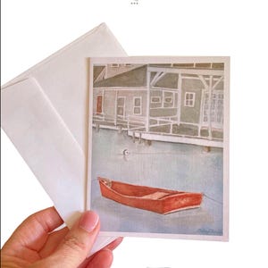 Cartes de correspondance bateau rouge, cartes de bateau coulé Nantucket, carte de correspondance aquarelle, carte de remerciement nautique, Cape Cod, cartes de port côtier