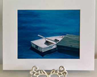 White Rowboat Art Print: Nautical Lake House Decor (8x10 Matted)