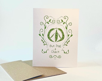 Give Peas A Chance Greeting Card: Pun Peace Sign Blank Card